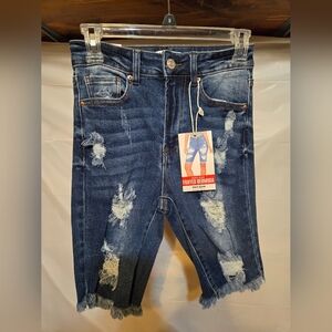 NWT- Women's Wax Blue Jean Distressed Bermuda Shorts